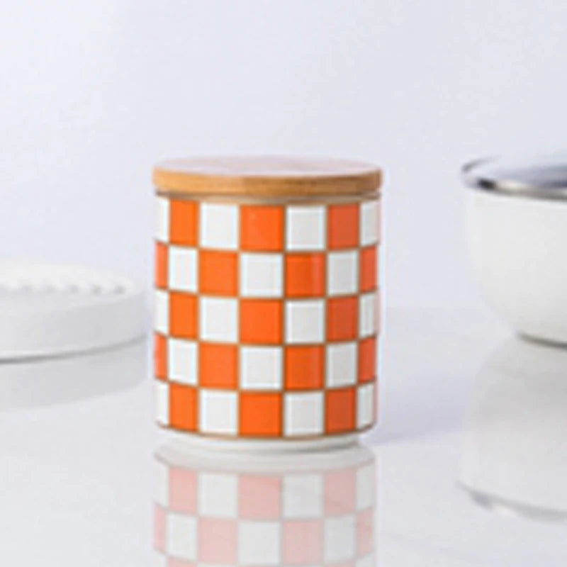 Black and White Lattice Storage Tank Checkerboard Sealed Tank Kitchen Storage Food Grade Ceramic Tank Box Tea Storage Tank