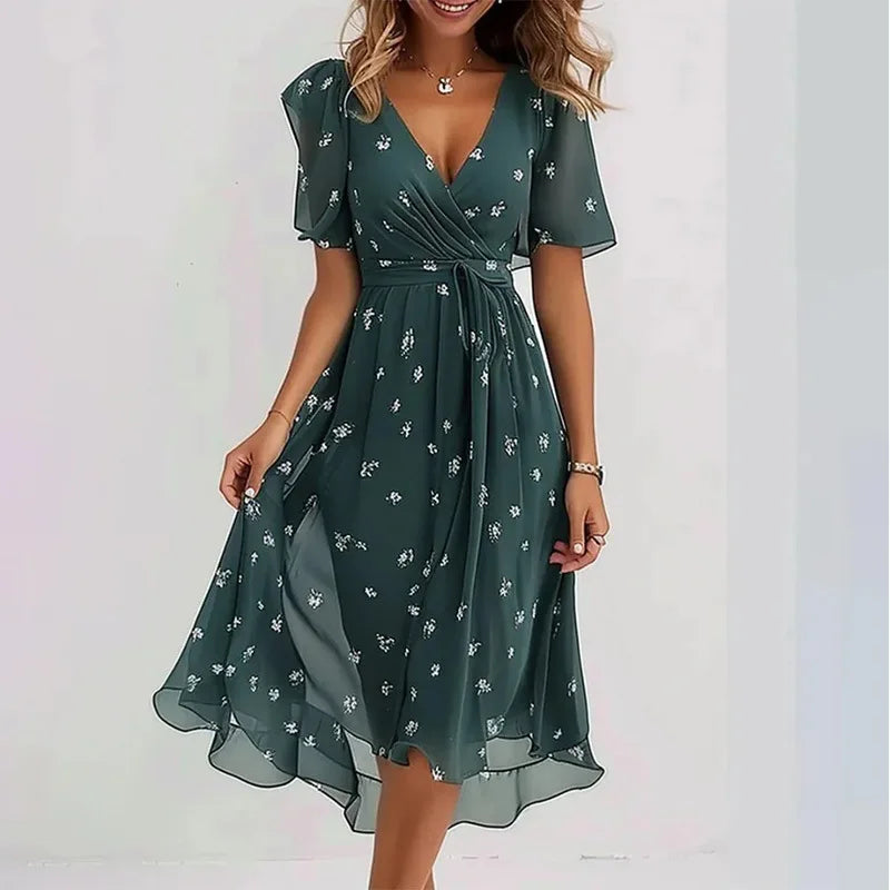 2026 Summer New Loose Casual Shuya V-neck Floral New Hot Selling Printed Dress