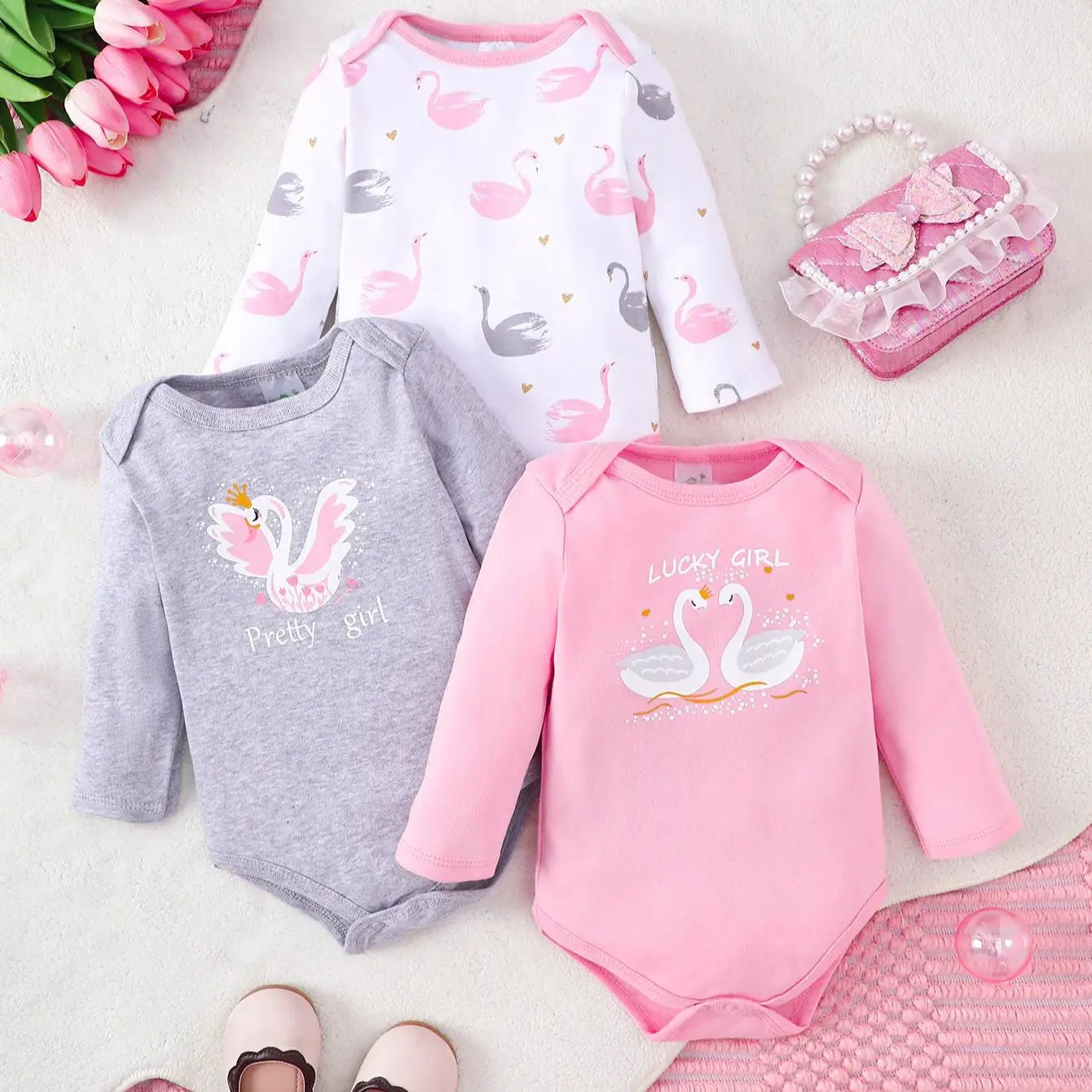 3PCS Baby girl onesie New style baby girl clothes Spring/Autumn long-sleeved onesie Cotton fabric Suitable for 0-9months