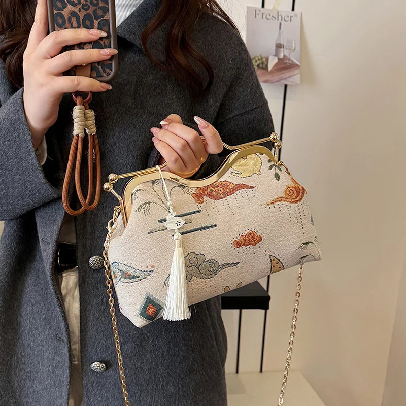 Luxury Evening Vintage Fringe Clutch Bag Women Bride Wedding Clutch Purse Chain Shoulder Crossbody Bags Party Fashion Handbag