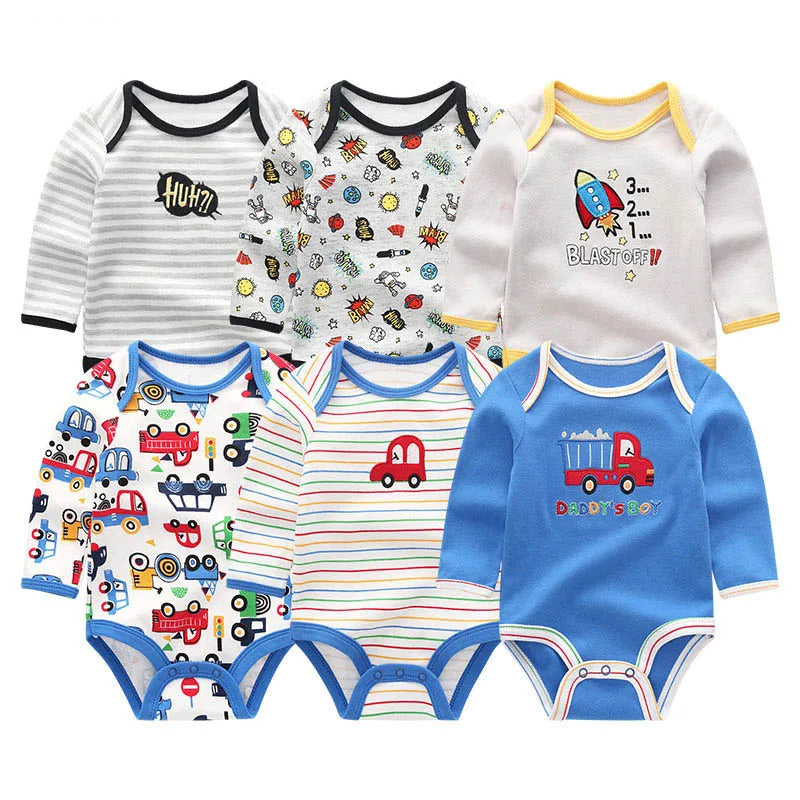 6 Pieces Newborn 100% Cotton Baby Girl Clothes Unisex Long Sleeve Baby Boy Clothes Sets 0-12M Print Autumn Spring