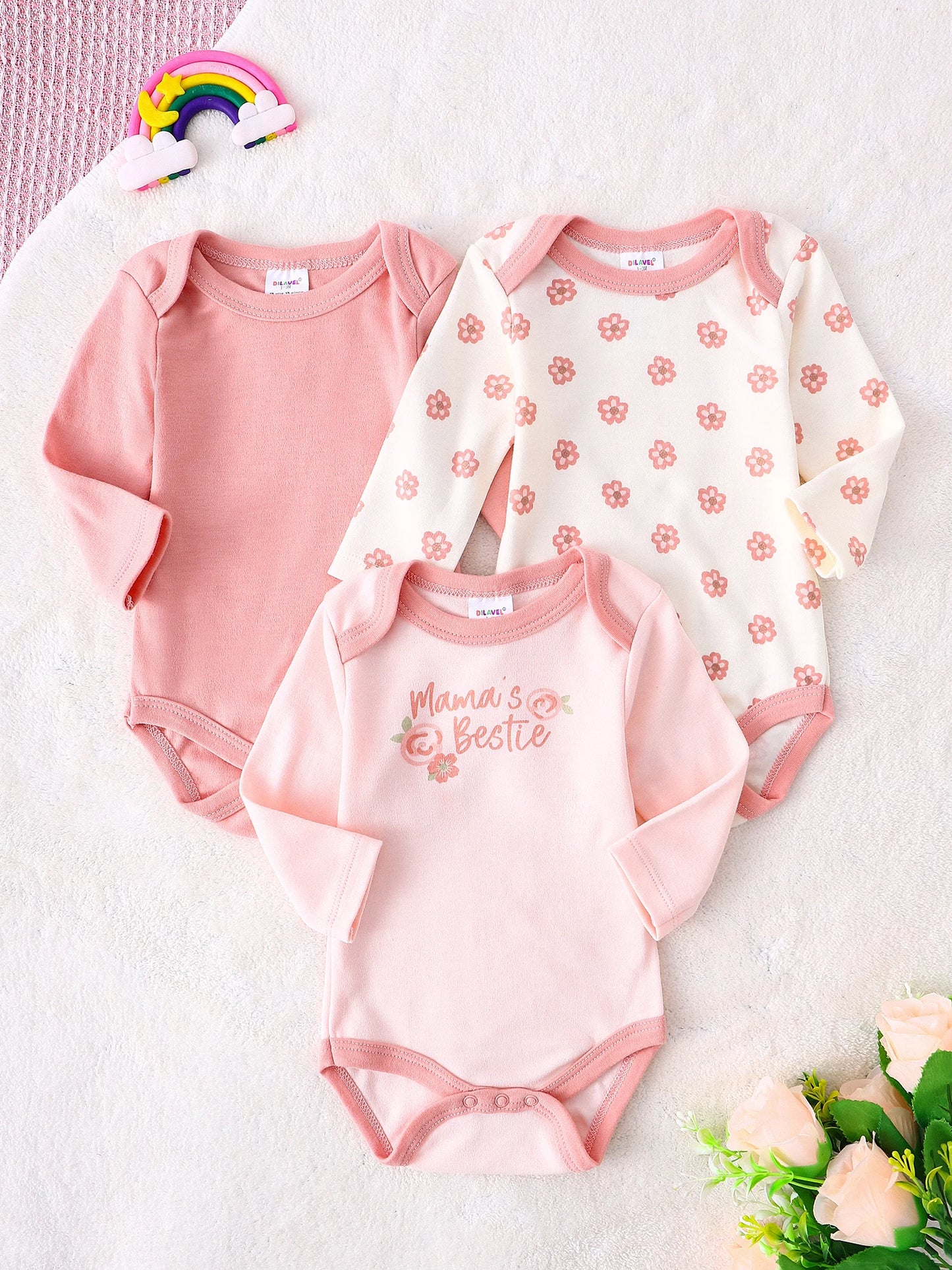 3PCS Baby girl onesie New style baby girl clothes Spring/Autumn long-sleeved onesie Cotton fabric Suitable for 0-9months