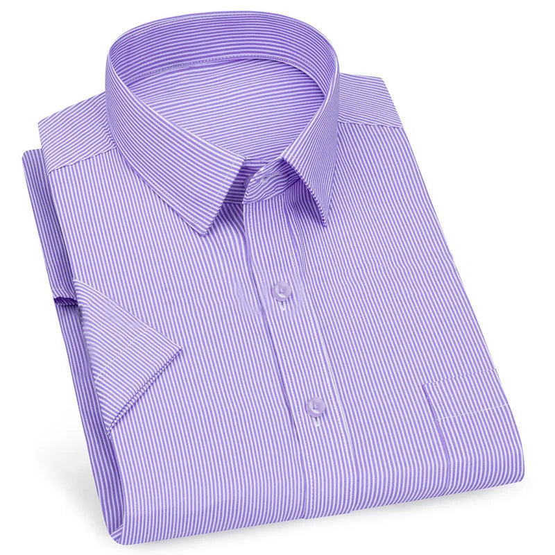 Men's Premium Striped Plaid Short Sleeve Shirts Summer Business Casual Branded Workwear Purple Blue 6XL Plus Large Size KOACUS