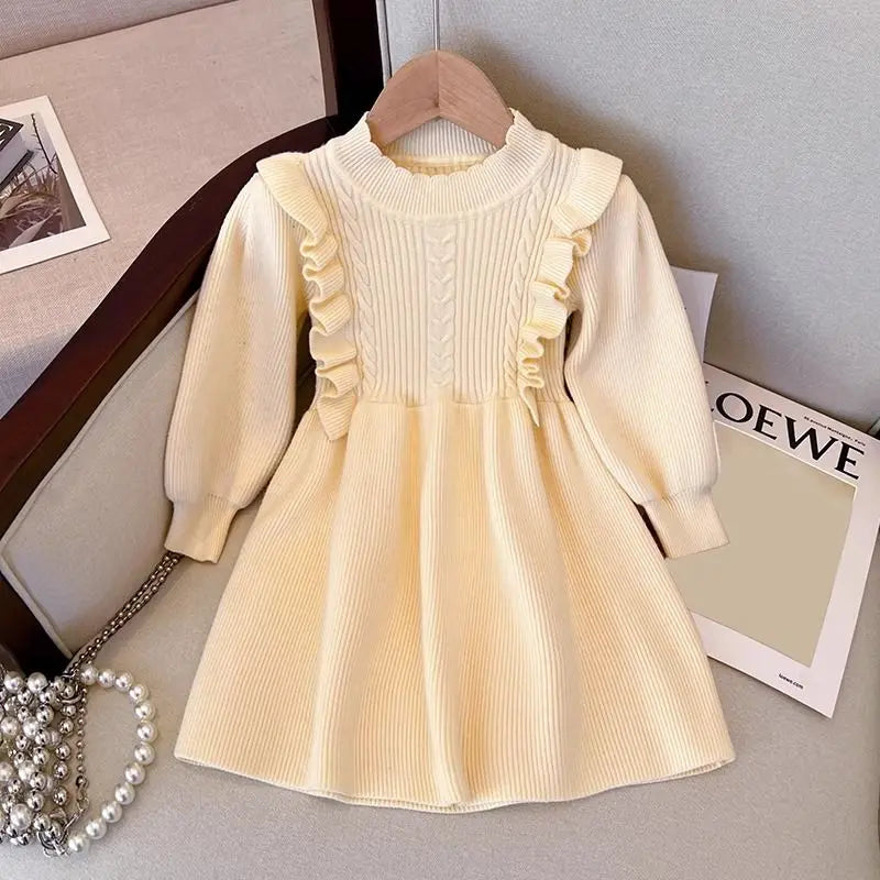 Stylish Thickened Knit Princess Dress for Baby Girls 2025 Spring Autumn New Style Red