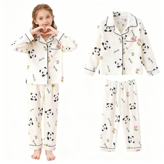 Soft Cotton Pajamas for Girls Cartoon Animal Print Pyjama Sets Children's Pijamas Sleepwear Suit Kid Long Sleeve Loungewear