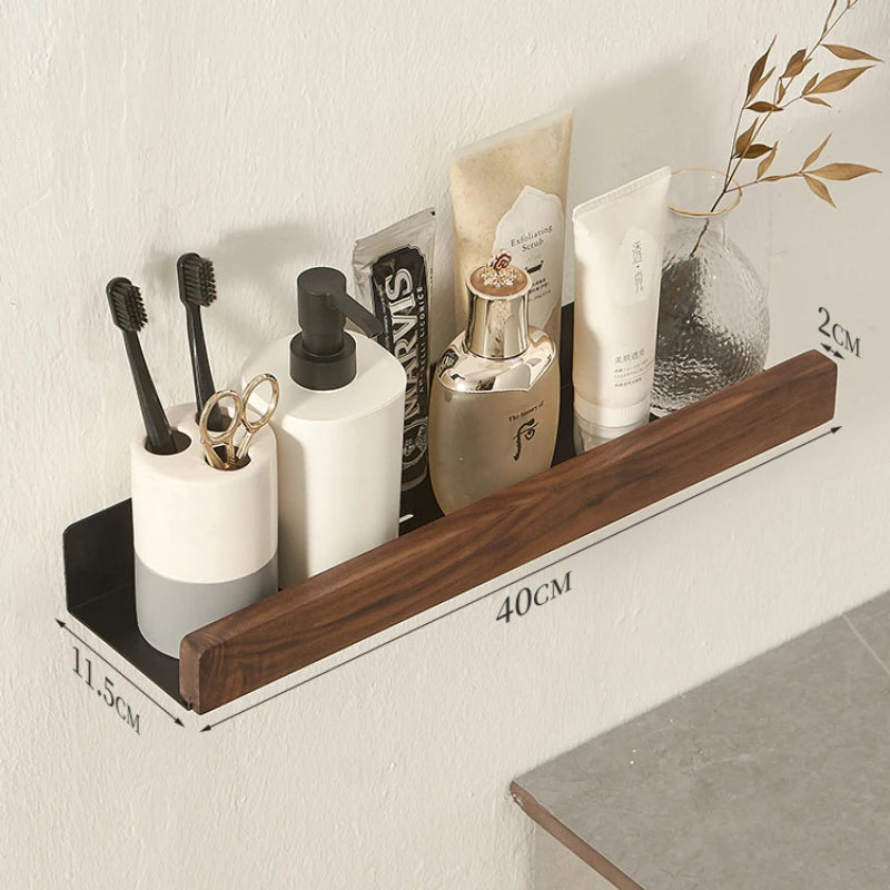 Walnut towel rack no punch bathroom shelf toilet wall mounted washroom storage organizer bath towel holder bathroom accessories