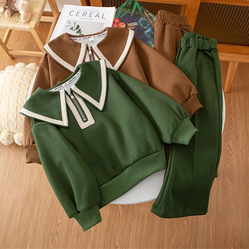 Children's Clothing Sets Lapel Long Sleeve Top + Wide Leg Pants 2 Pcs Sets Kids Boutique Clothes for Girls 3 To 7 Years