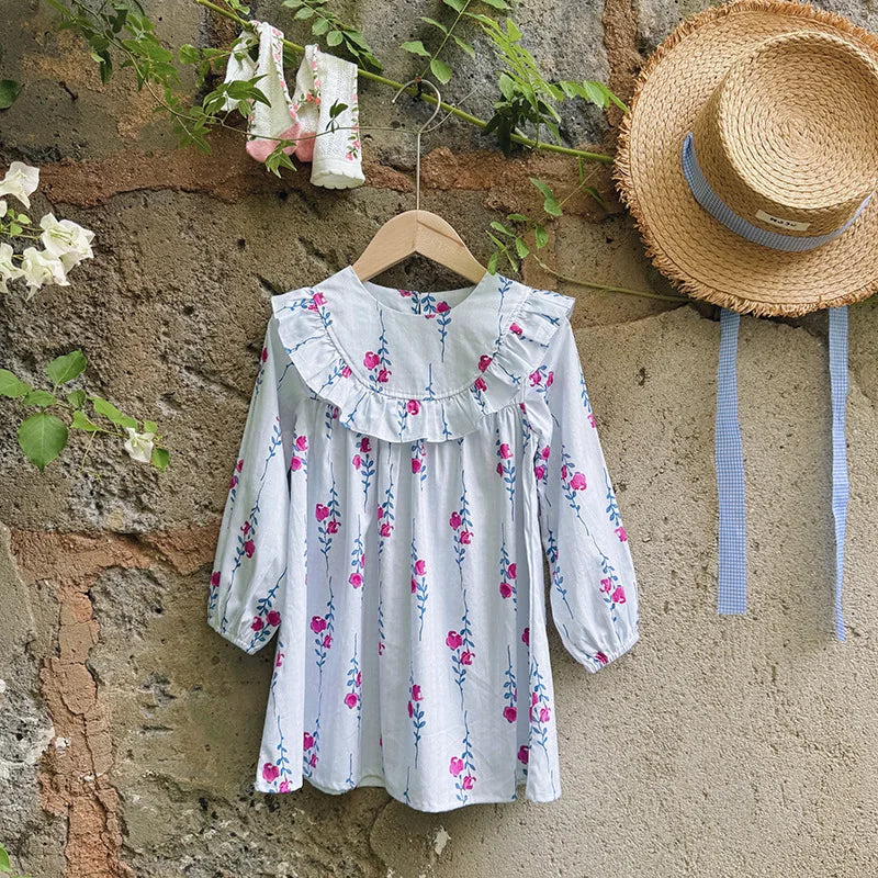 Retro Girls Dress 2025 Autumn New Toddler Kids Girls Cute Print Long-sleeved Sweet Princess Dress