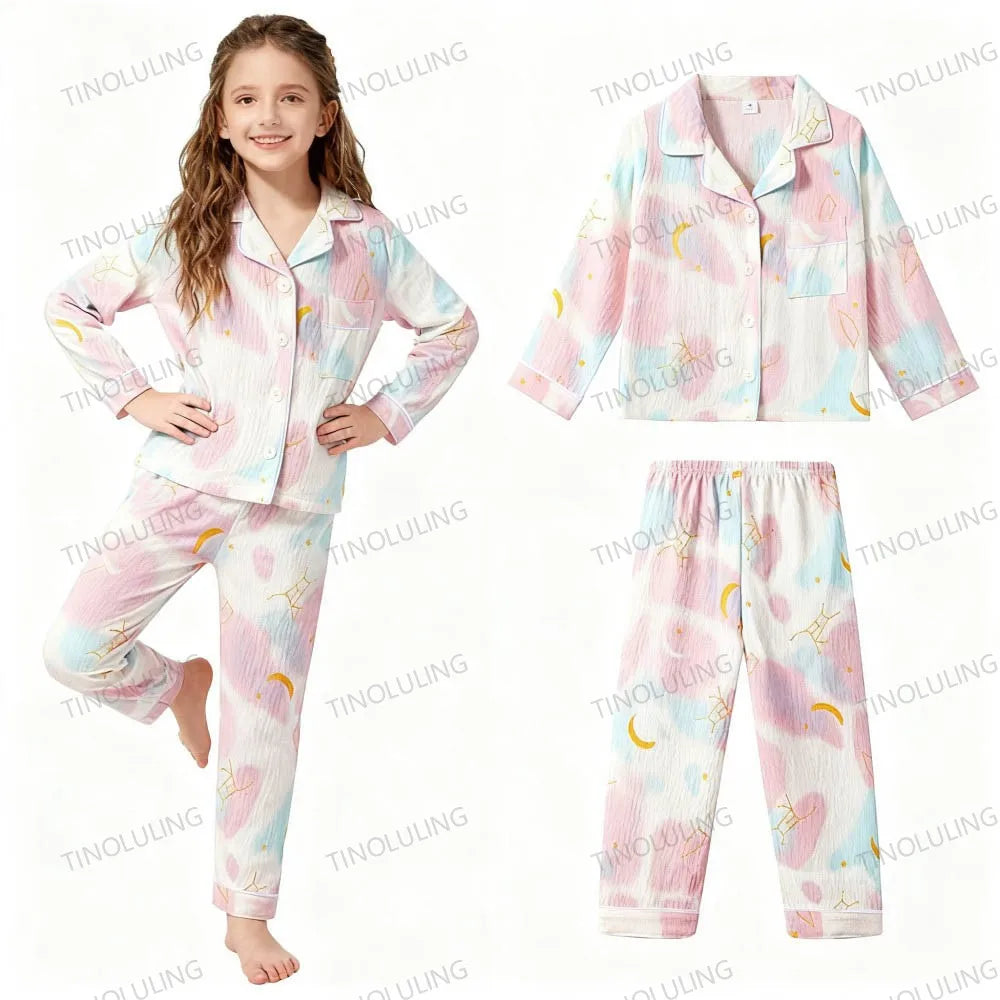 Girls' Pajamas Cartoon Sleepwear for Children Boys Teenage Kids 3 5 7 9 11 13 Yrs Home Wear Clothing Set Child Casual Outfits