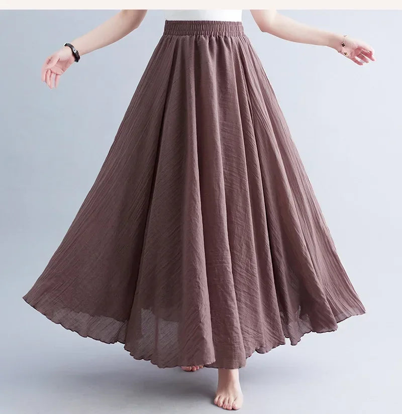 Fashion Solid Cotton Linen Women Skirts Maxi Elegant Harajuku Saia Casual Loose Long Skirt Ladies Clothes Faldas Ropa Mujer