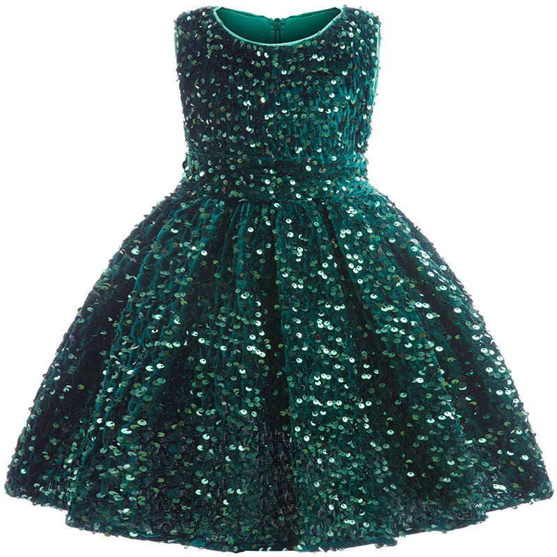 Sequin Christmas Girls Party Dresses Shiny Red And Green Princess Dress For Xmas Evening Dress Children's Girly Dresses Birthday