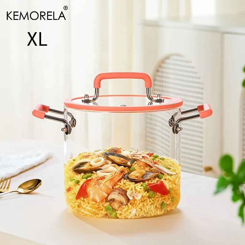 1PCS Glass Saucepan with Lid Multiple Capacity Options Heat-Resistant Glass Cooking Pot Dual Handle Soup Pot Kitchen Cooking
