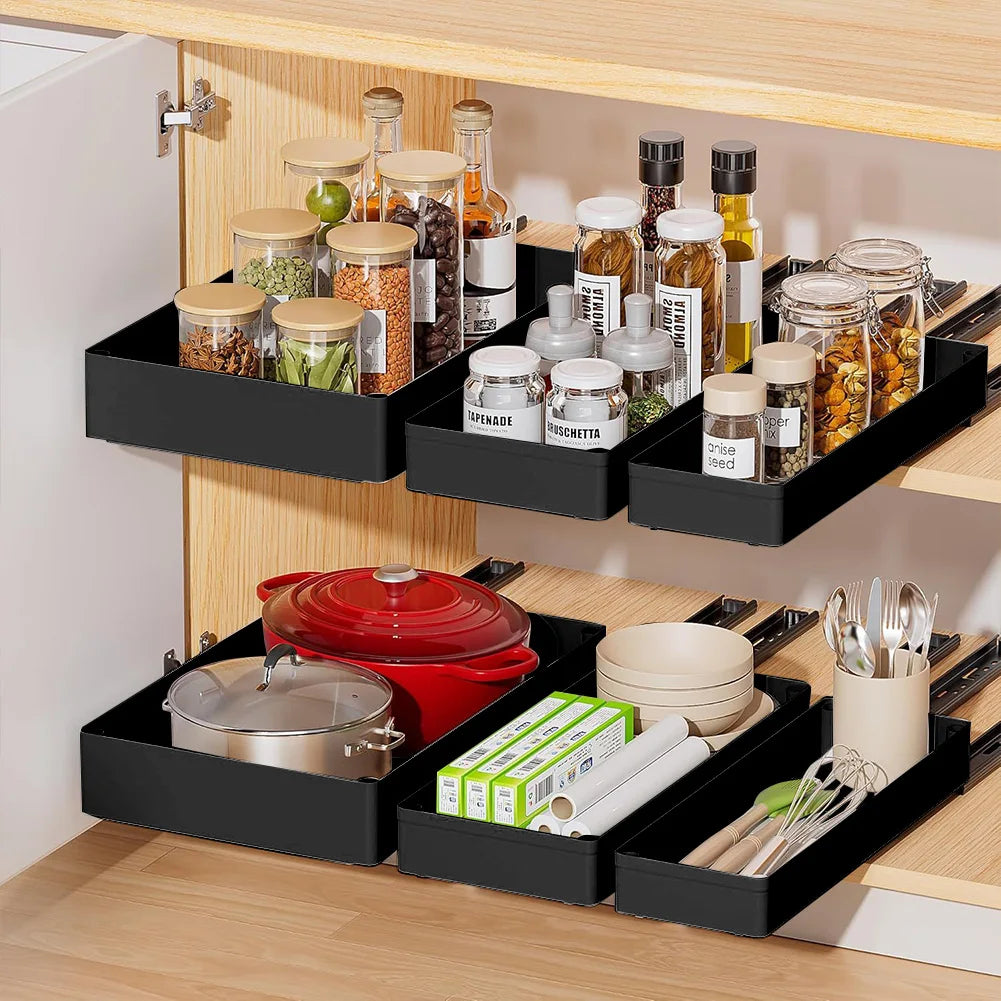 1 3 PCS Pull Out Cabinet Organizer Slide Out Drawers Under Sink Organizer Roll Out Shelves For Home Kitchen Cabinets Pantry