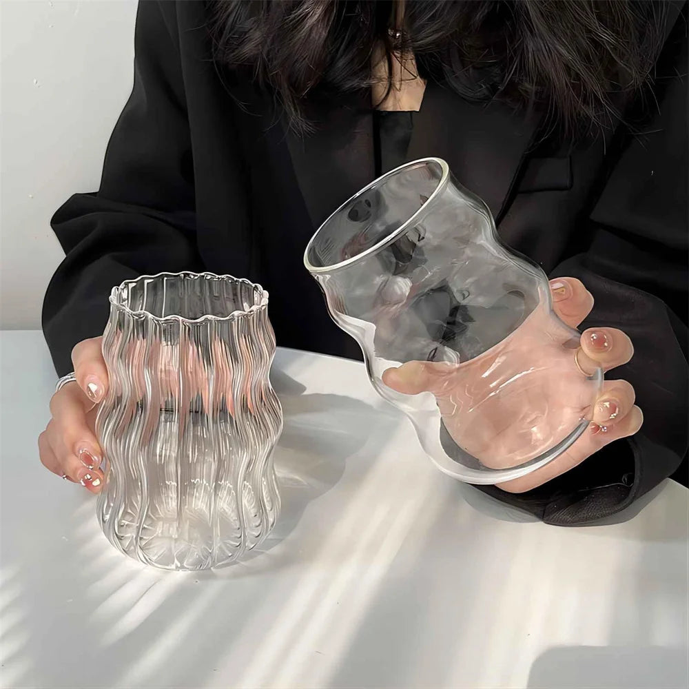 4/6pcs Stripe Glass Cup Could Cup Smooth Surface Bubble Cup Heat-resistant Tumbler for Iced Coffee, Juice, Beverage, Milk, Tea