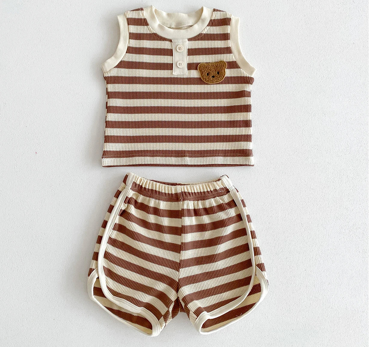 MILANCEL 2024 New Baby Clothes Set Sleeveless Tee And Shorts Boys Tracksuit Waffle Bear HeadGirls Clothing Set