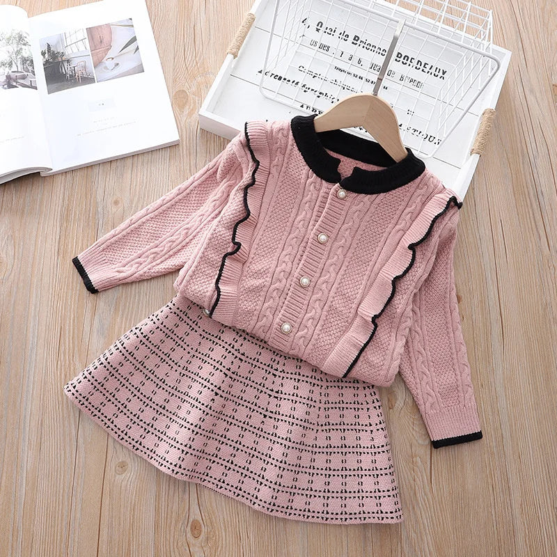 baby Girls clothes set Winter Knitting Long Sleeves Princess Top Skirt 2pcs Birthday Designed Uniform Fall Party Clothing 1-10Ys