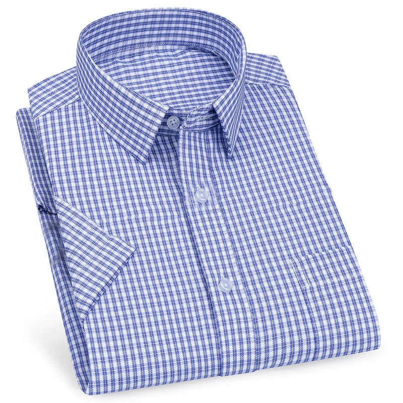 Men's Premium Striped Plaid Short Sleeve Shirts Summer Business Casual Branded Workwear Purple Blue 6XL Plus Large Size KOACUS