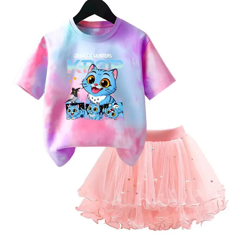 K-Pop Hunters Zoey Mira Rumi Kids T Shirt Summer Girl Outfit T-shirt +Tutu Skirt Princess Clothes Suit Party Clothing Set
