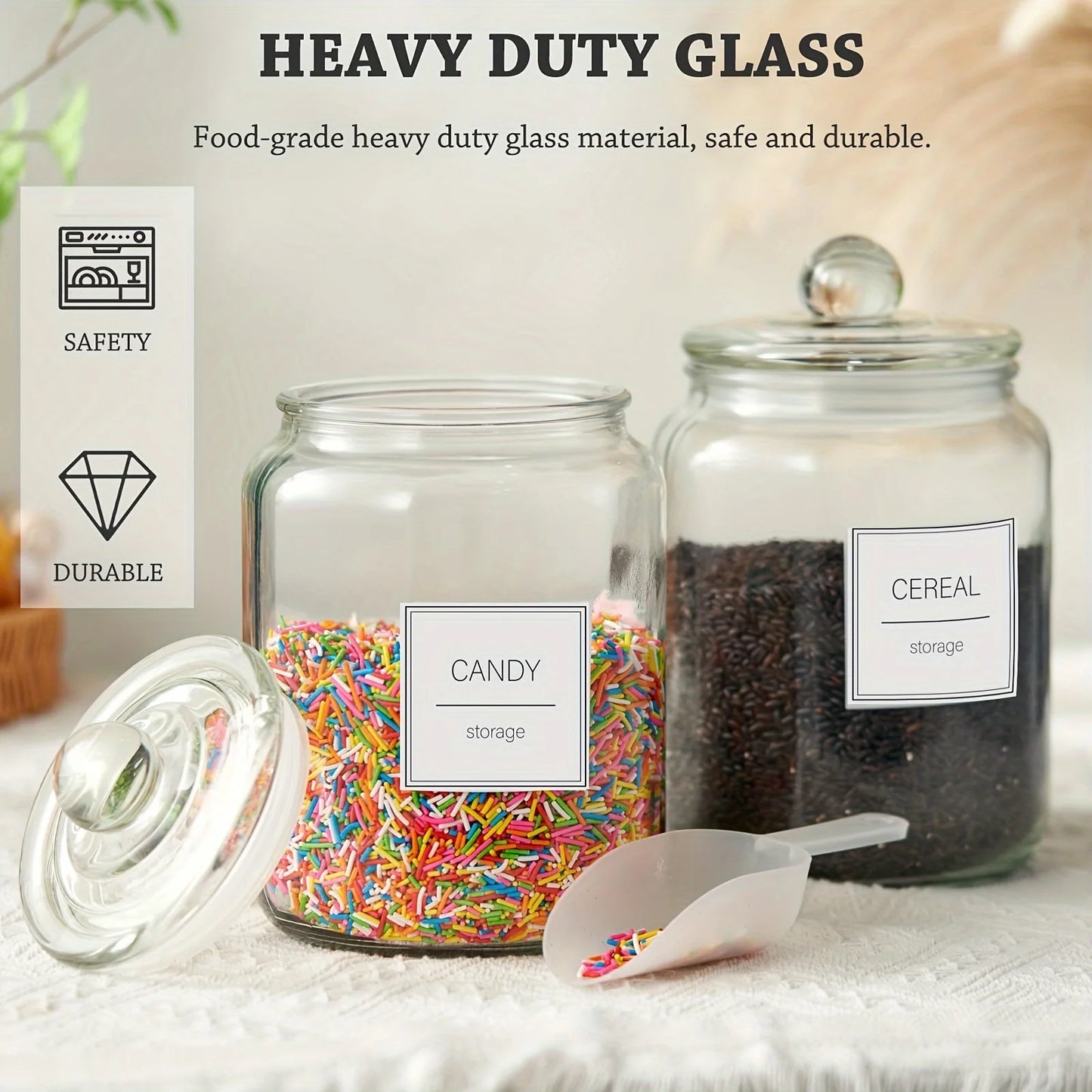 Half Gallon Large Glass Jars with Lids, Airtight Storage Clear Containers for Kitchen, Laundry Room, Set Of 4