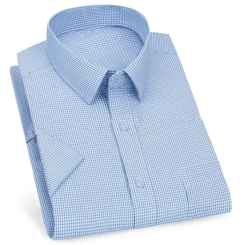 Men's Premium Striped Plaid Short Sleeve Shirts Summer Business Casual Branded Workwear Purple Blue 6XL Plus Large Size KOACUS