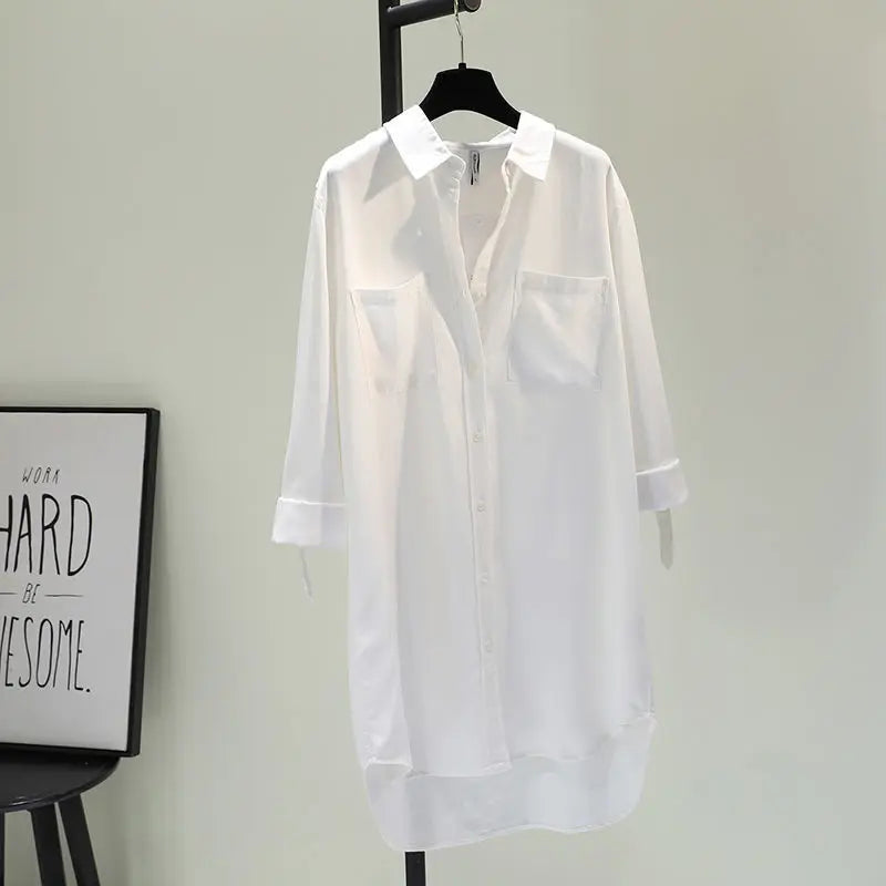 Women's Mid-Length Svel Denim irt Dr Cotton Linen Material Korean Sle Commute Pure Color Other Material 00%