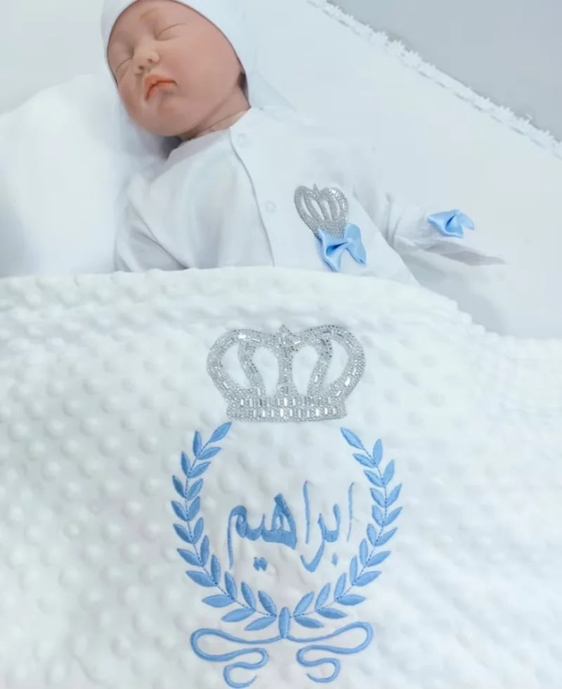 Dollbling Hospital Exit 5pcs Embroidery Name Newborn Angle Wings Romper Blanket  Nursery Bedding Swaddle Handmade Infant Outfit