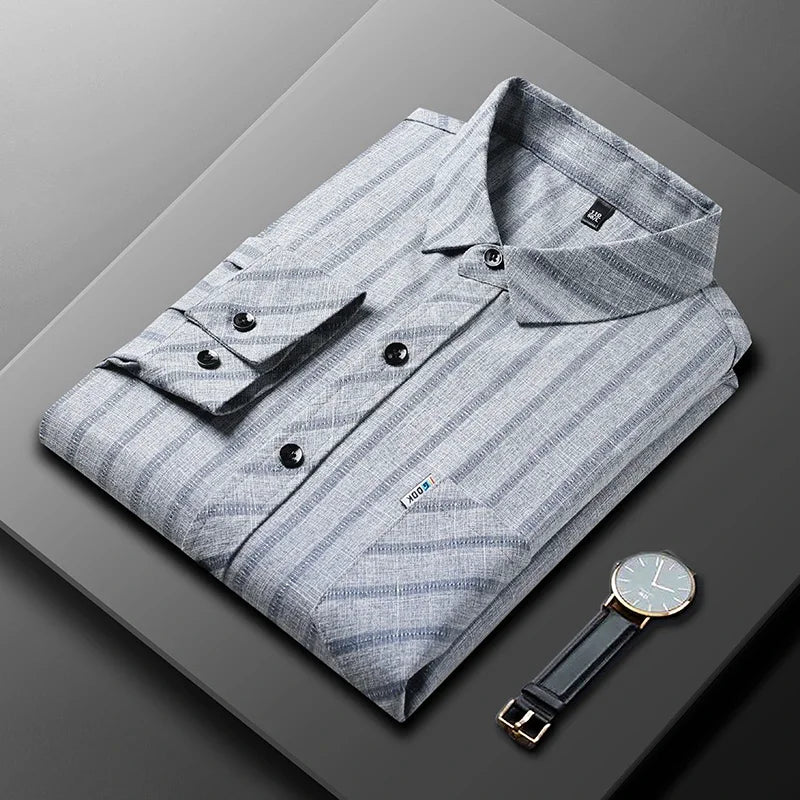 New Men's Business Casual Long Sleeved Printed Shirt with Wrinkle Resistance No Ironing Comfortable All Season Versatile Top