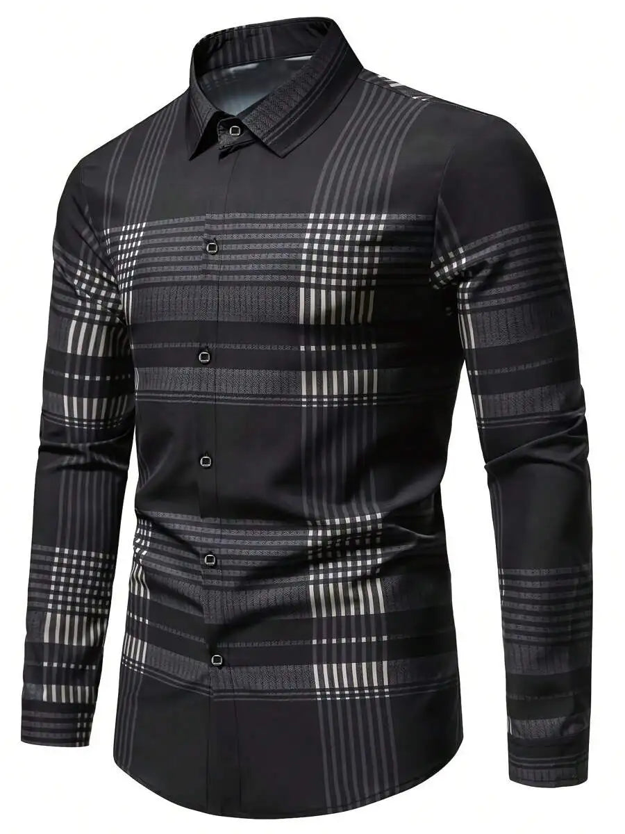 Men's Long Sleeve Plaid Shirt, Classic Fit, Button-Down Collar, All-Season Casual & Business Wear