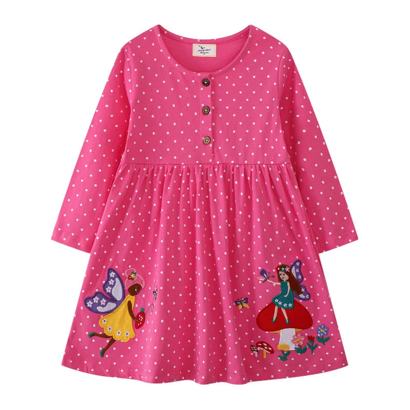 Jumping Meters 2-7T Long Sleeve Princess Girls Dresses Animals Embroidery New Autumn Spring Children Costume Hot Selling Dress