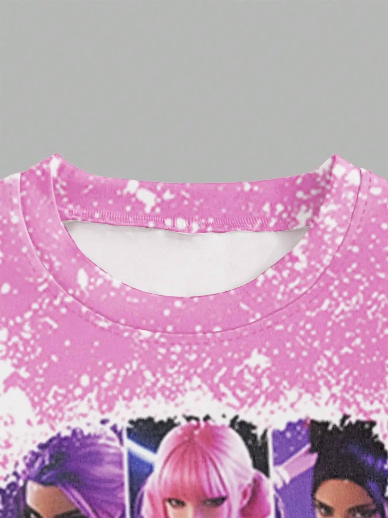 Girls 2-Piece K-Pop Outfit - Pink Splatter Print T-Shirt & Black Flared Pants Set for Kids