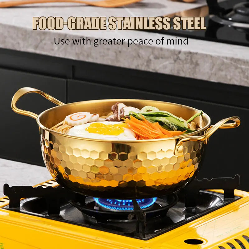 3 Pcs Stainless Steel Cooking Pot Set Korea Ramen Pot Saucepan with Lid Dishwasher Safe hammer printing pot for Soup Hotpot