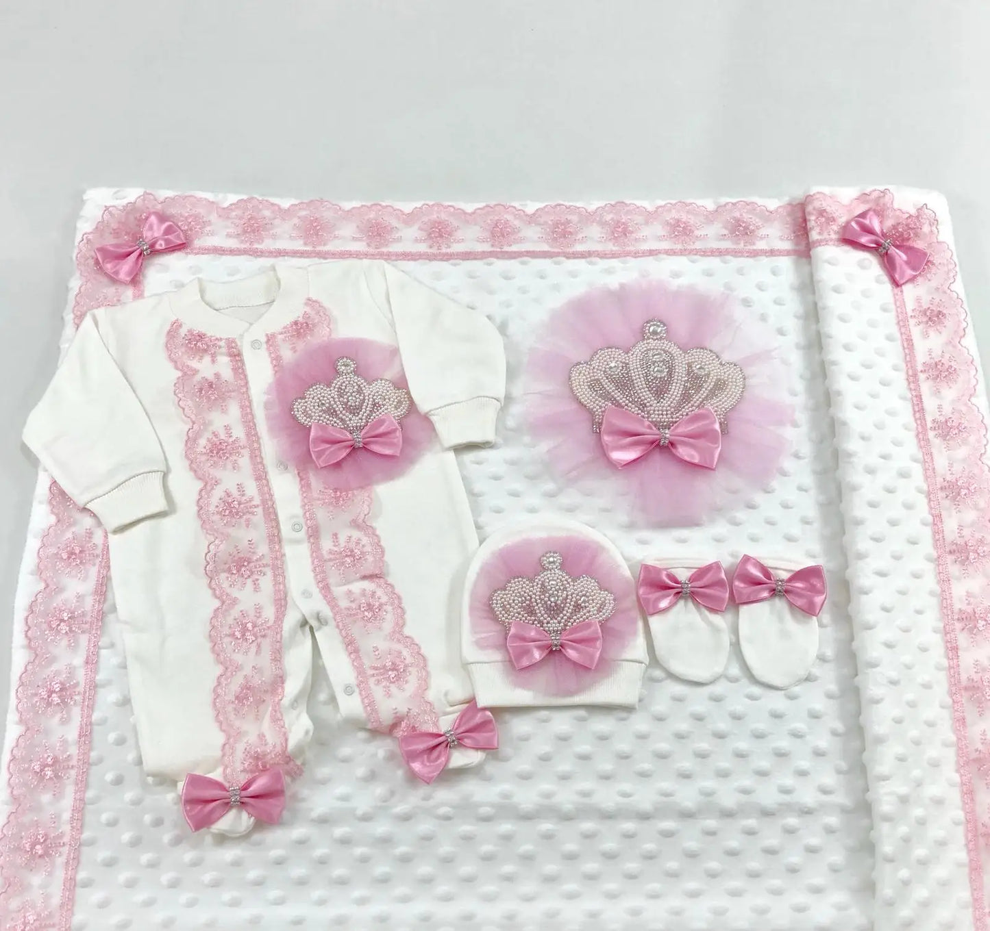 Baby Girl Boy Princess Prince Hospital Exit Newborn Bling Outfits Baby Bottles Gift Set Baby Shower Gift 5pcs Crown Romper