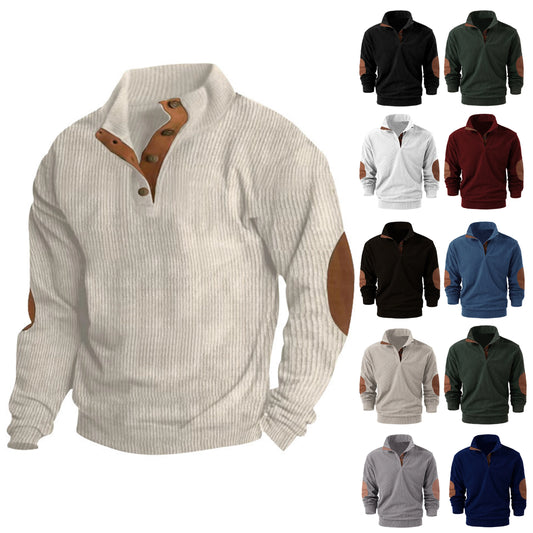 Spring and autumn solid color sports long-sleeved tops for men, fashionable and casual stand-up collar outdoor men's pullover