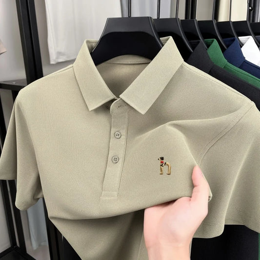 Light luxury brand short sleeve men's polo shirt new Korean style youth fashion cartoon dog embroidery summer breathable T-shirt