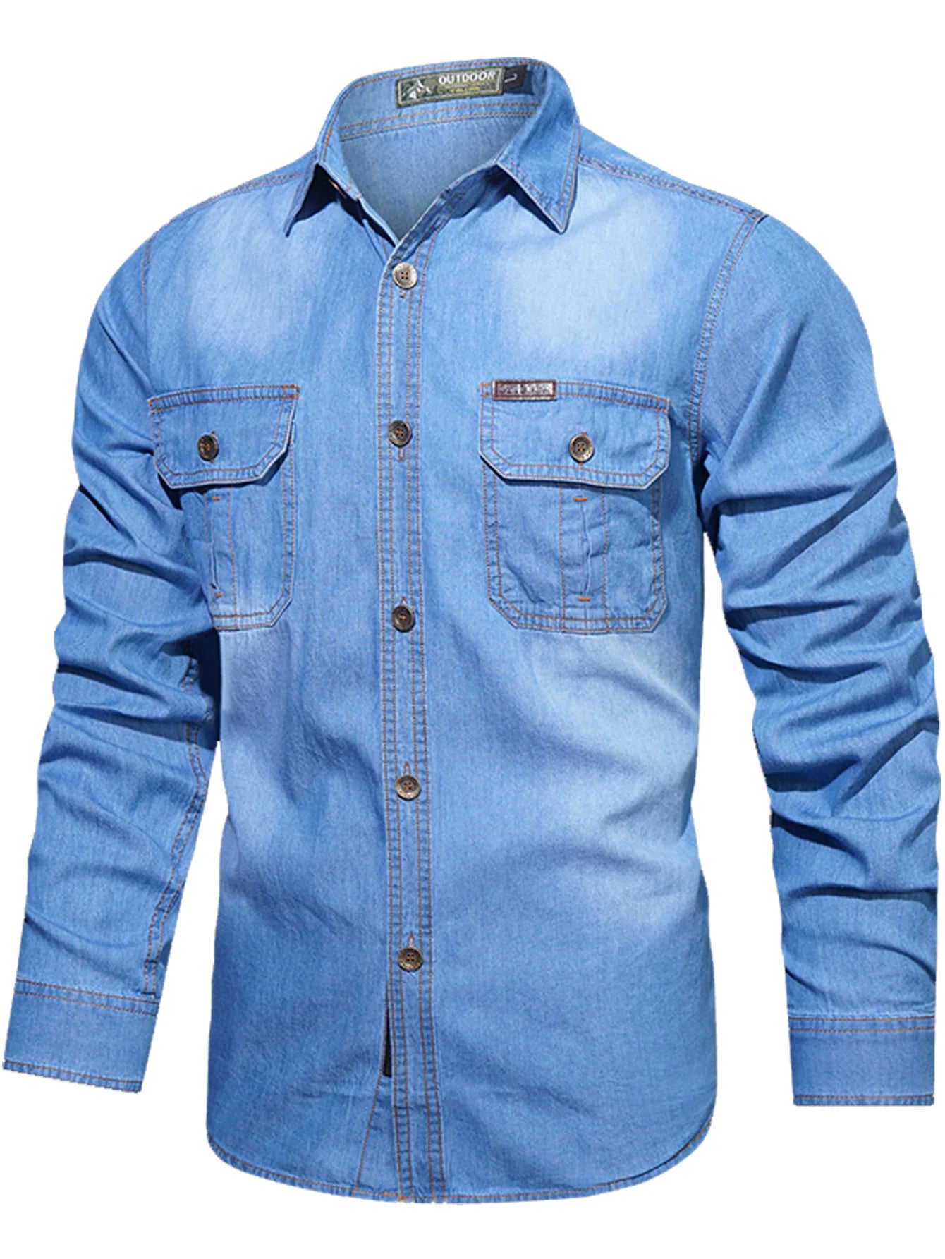 FREDD MARSHALL 2025 Autumn New Fashion Men's Long Sleeve Denim Shirt Casual Button Down 100% Cotton Washed Shirts with Pocket