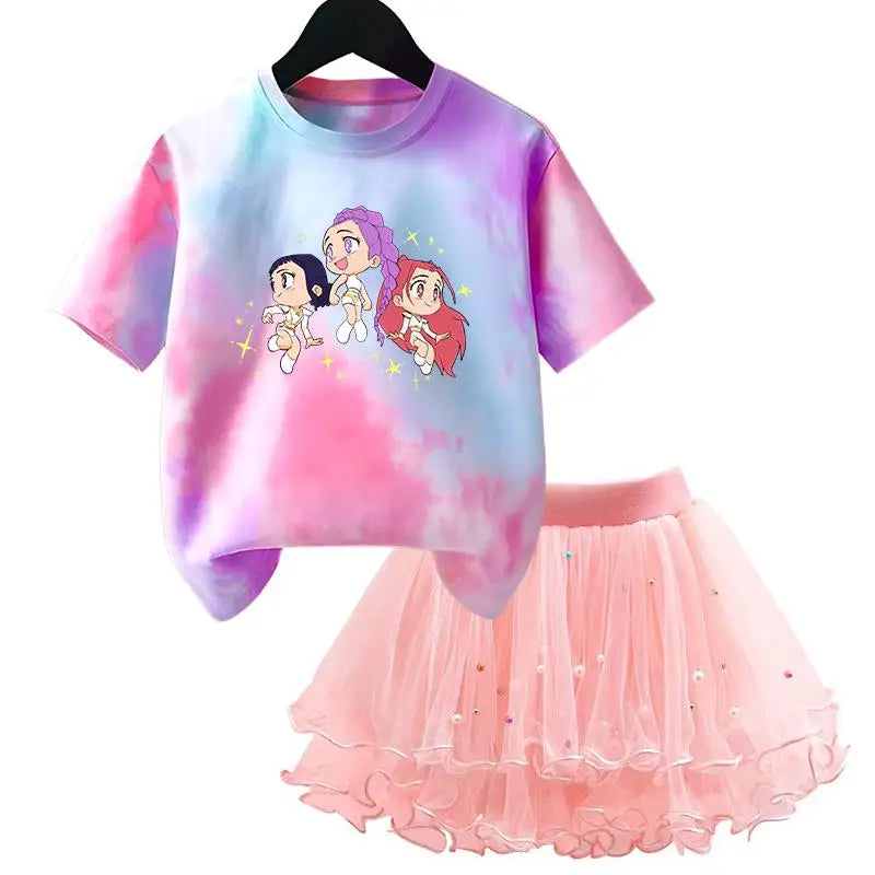 K-Pop Hunters Zoey Mira Rumi Kids T Shirt Summer Girl Outfit T-shirt +Tutu Skirt Princess Clothes Suit Party Clothing Set