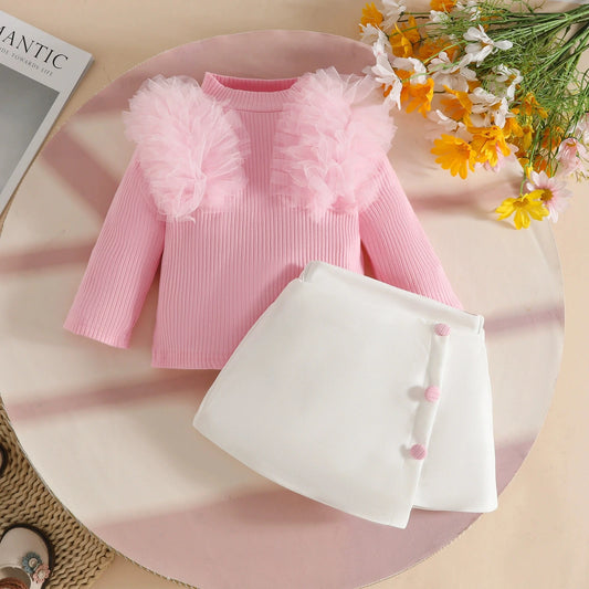 2025 Kids Girls' Outfit Autumn Winter Long-Sleeve Top + White Skirt Toddlers Girls Clothes Se Children Clothing For 6M-3 Years