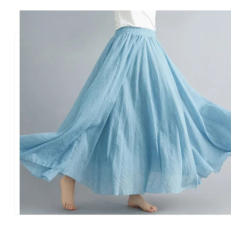 Fashion Solid Cotton Linen Women Skirts Maxi Elegant Harajuku Saia Casual Loose Long Skirt Ladies Clothes Faldas Ropa Mujer