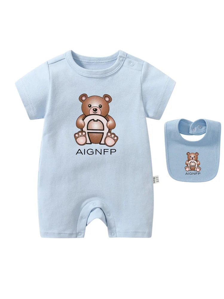 Cute Bear Romper Newborns Clothes 2025 Summer Hot Sale New Toddler Boys Jumpsuit %100 Cotton Soft Bib scarf 2Pcs Set Baby Romper