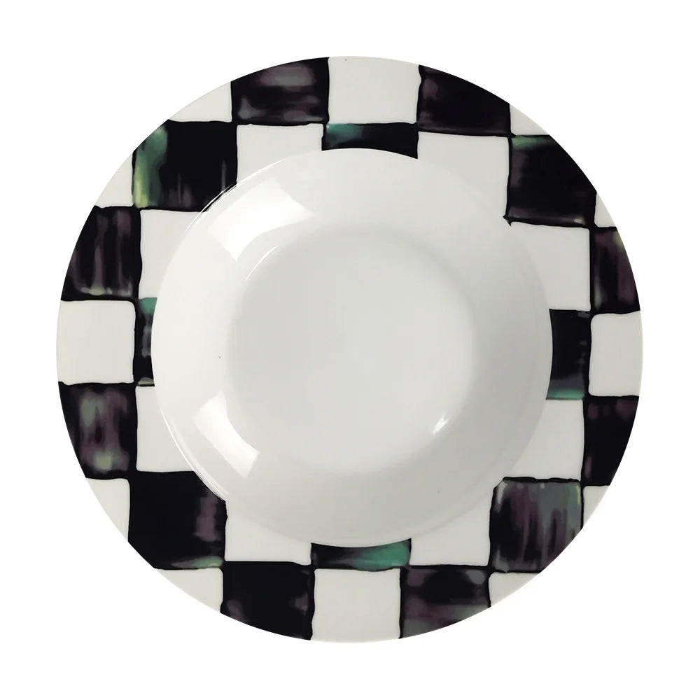 Black White Checkerboard Ceramic Dinner Plate Bone China Coffee Cup and Saucer Western Food Dishes Home Elegant Tableware Mug