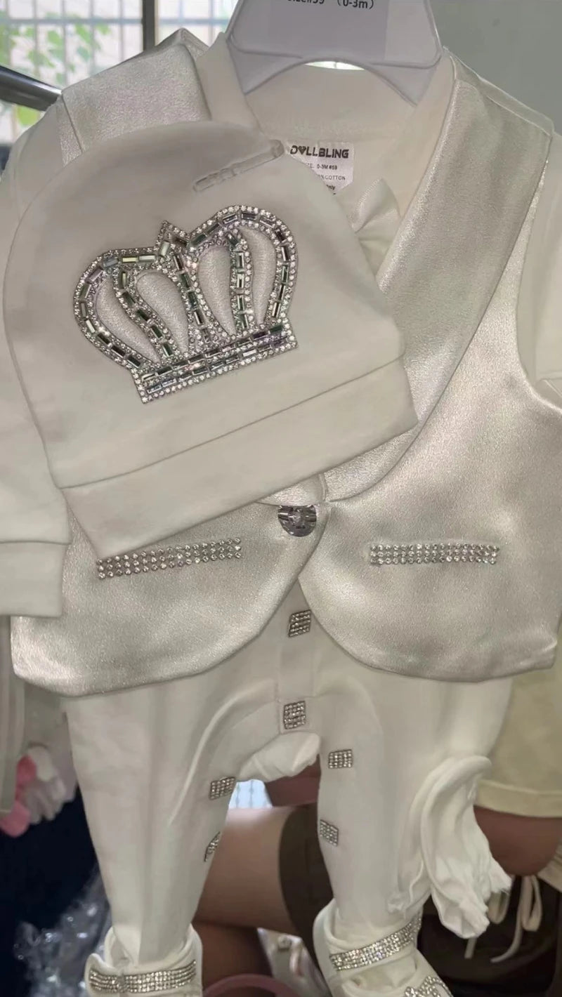 Baby Boy Formal Wedding Suit Toddler 0-1y Outfit Kids Vest Blazer Gentleman Clothes Long Sleeve Layette Outfit