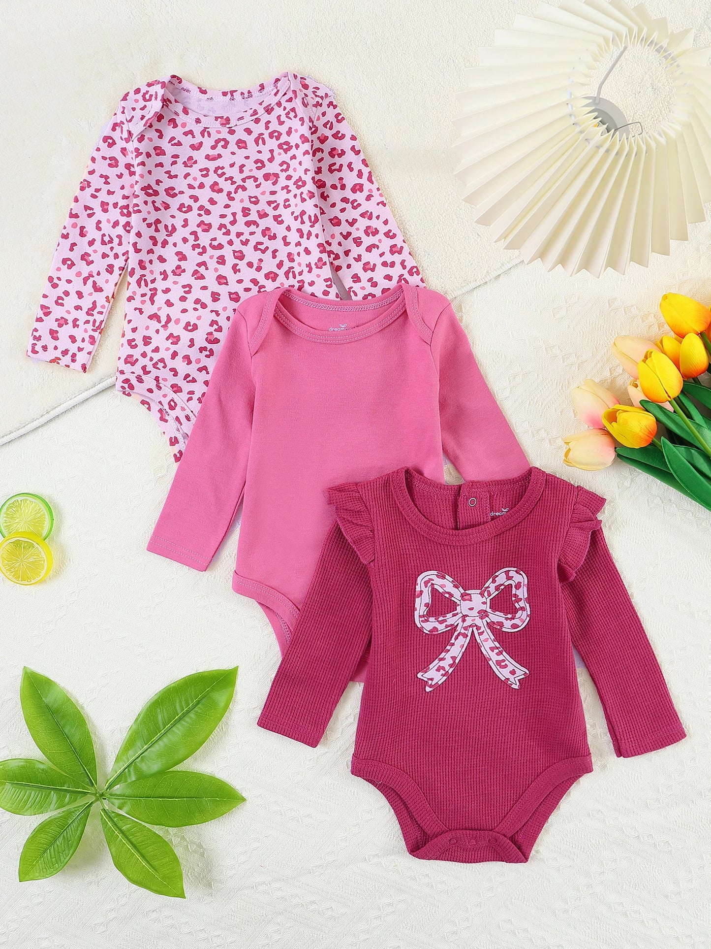 3PCS Baby girl onesie New style baby girl clothes Spring/Autumn long-sleeved onesie Cotton fabric Suitable for 0-9months