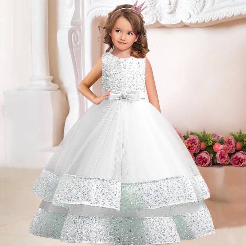 New Princess Flower Girls1st communion dress Wedding Gown children's gauze lace birthday party dinner ball big butterfly dress