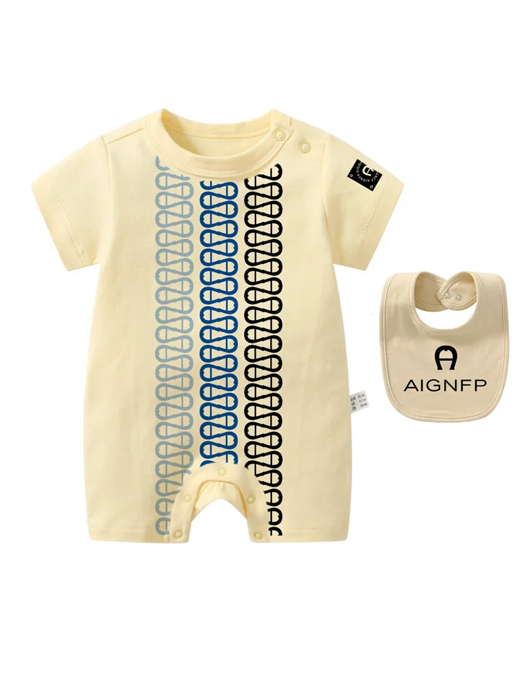 Summer Newborns Jumpsuit %100 Cotton Baby Clothes 2025 New Toddler Boys Rompers Bib scarf Set Infant Soft Short sleeve Bodysuits