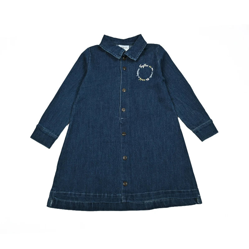 Denim blue family set girls dress boy casual shirt baby rompers family sbling set long sleeves children clothes logo embroidery