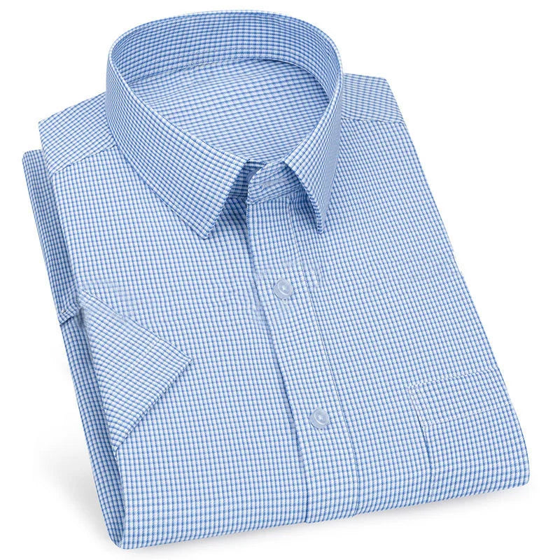 Men's Premium Striped Plaid Short Sleeve Shirts Summer Business Casual Branded Workwear Purple Blue 6XL Plus Large Size KOACUS