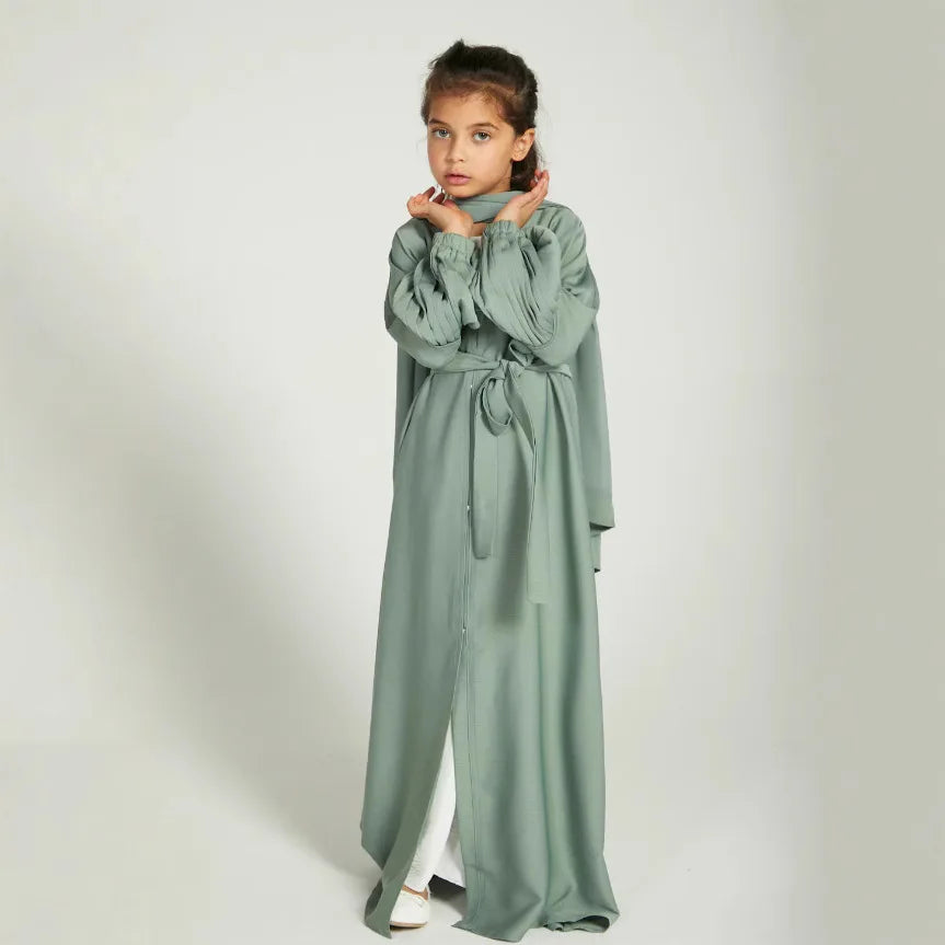 Modest Kaftan Hijab Dresses for Kids Open Khimar Kimono Abaya Dubai Luxury Muslim Sets Islam Kebaya Jalabiya Eid Ramadan Caftan
