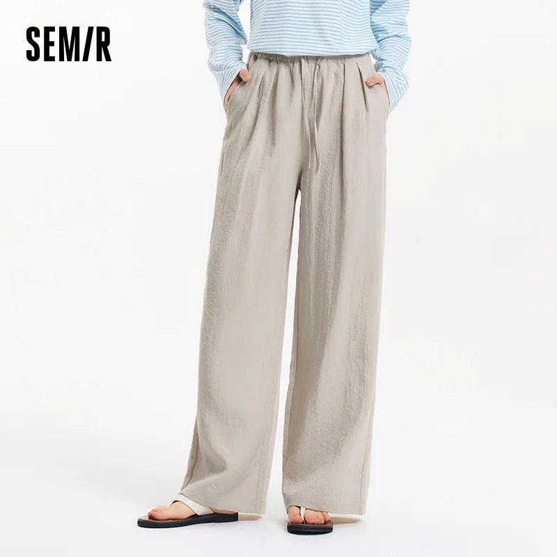 Semir Casual Pants Women Long Pants Relaxed Fit 2025 New Summer Elastic Waist Wide Leg Minimalist for  Daily Comfortable Wear
