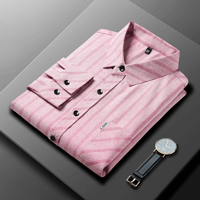 New Men's Business Casual Long Sleeved Printed Shirt with Wrinkle Resistance No Ironing Comfortable All Season Versatile Top