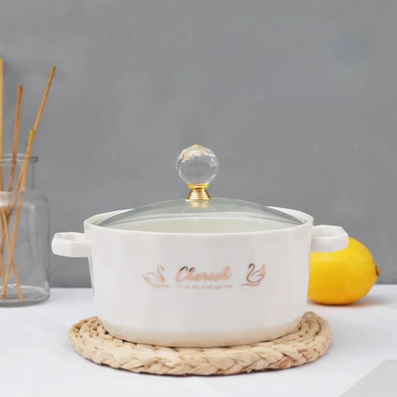 ceramic double ear bowl, instant noodle bowl, household soup bowl, tableware, wholesale noodle bowl, student dormitory bowl
